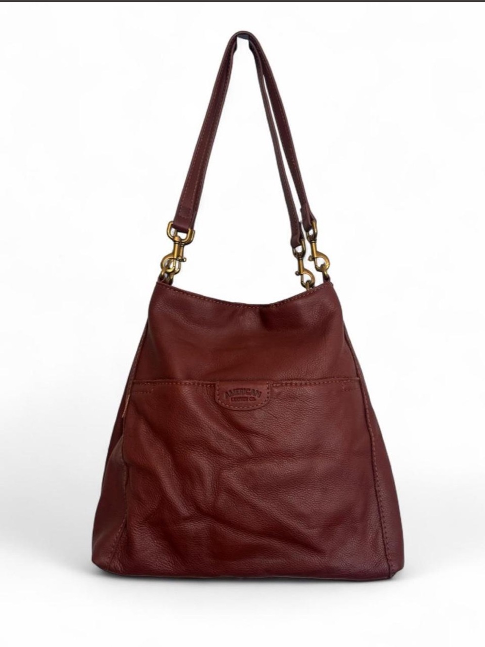 American Leather Co Austin Slouchy Hobo Shoulder Bag Brandy Smoke Brass Hardware